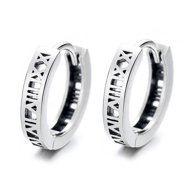 Sterling Silver Roman Numeral Circle Earrings