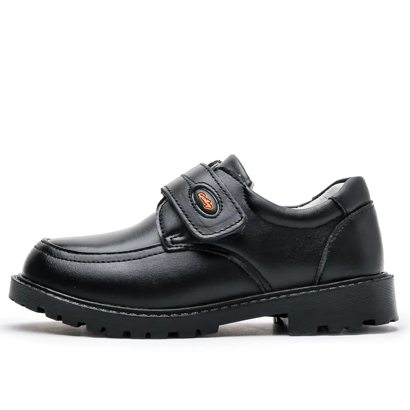 Boys Black Leather Toe Top Layer Cowhide