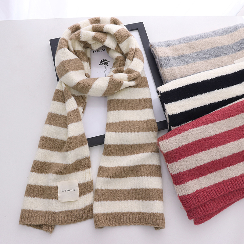 Women's Fashion Monochrome Striped Thermal Shawl Scarf
