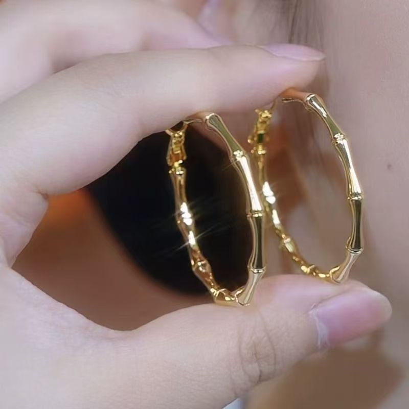 S925 Sterling Silver Gold Bamboo Joint Big Hoops 2026 New Popular Light Luxury Stylish Hoop Earrings