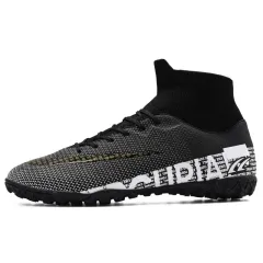 Men's Plus Size Soccer Shoes High Top AG Spikes - Black - View 1