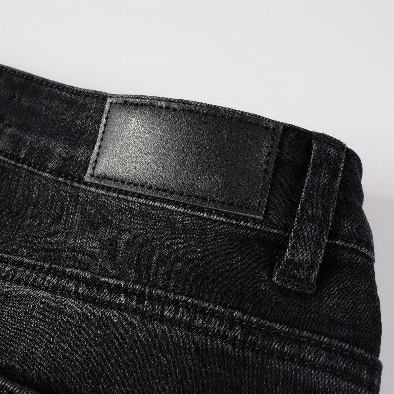 Ripped Pattern Patch Stretch Slim Jeans