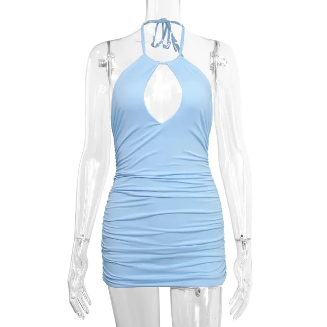 Summer Lace Up Neck Back Dress Light Blue - Shop at LoveMi
