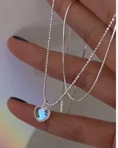Moonstone love heart-shaped necklace women - Double