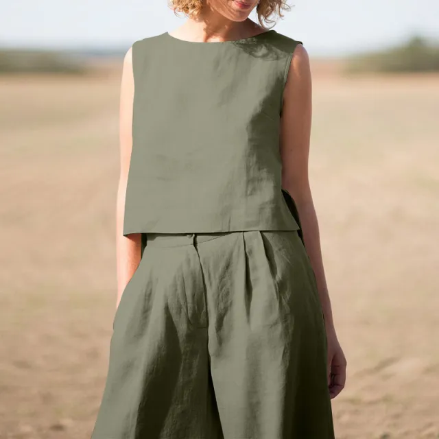 Women's Fashion Casual Cotton Linen Long Sleeve Suit Army Green - Shop at LoveMi