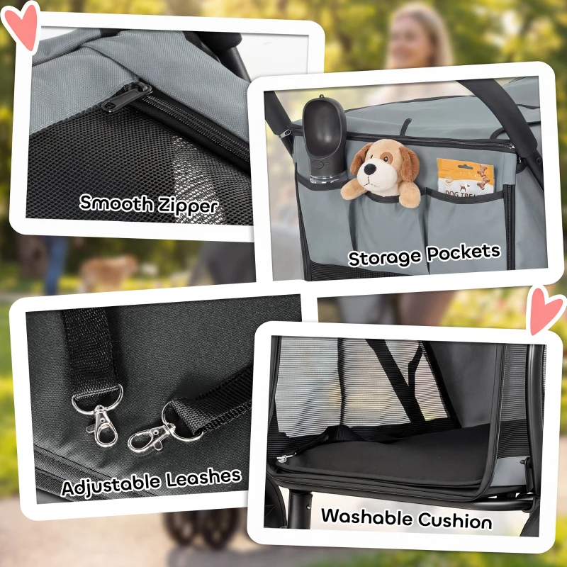 Poussette pour animaux de compagnie à 3 roues avec pliage rapide facile en un clic – Image 9