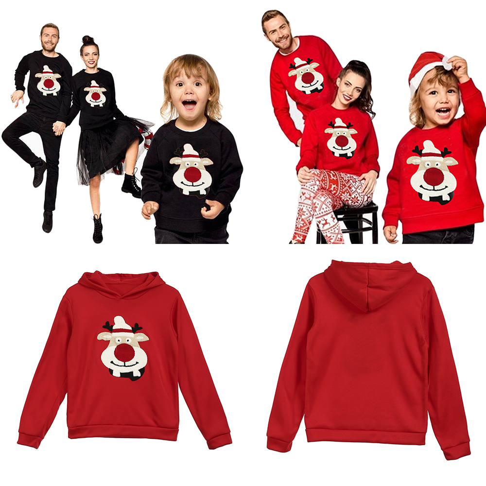 Patch Flocked Fawn Red Cotton Fleece Sweatshirt
