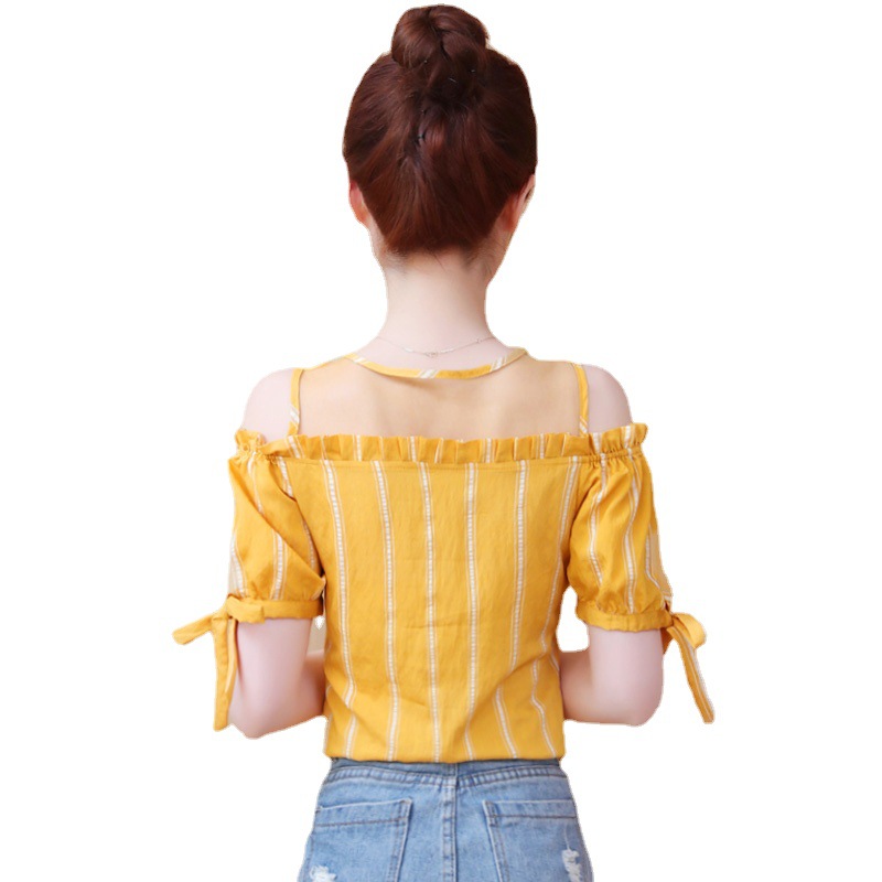 Women's One-shoulder Blouse Korean Style Western Cover Belly Dew Chiffon Shirt