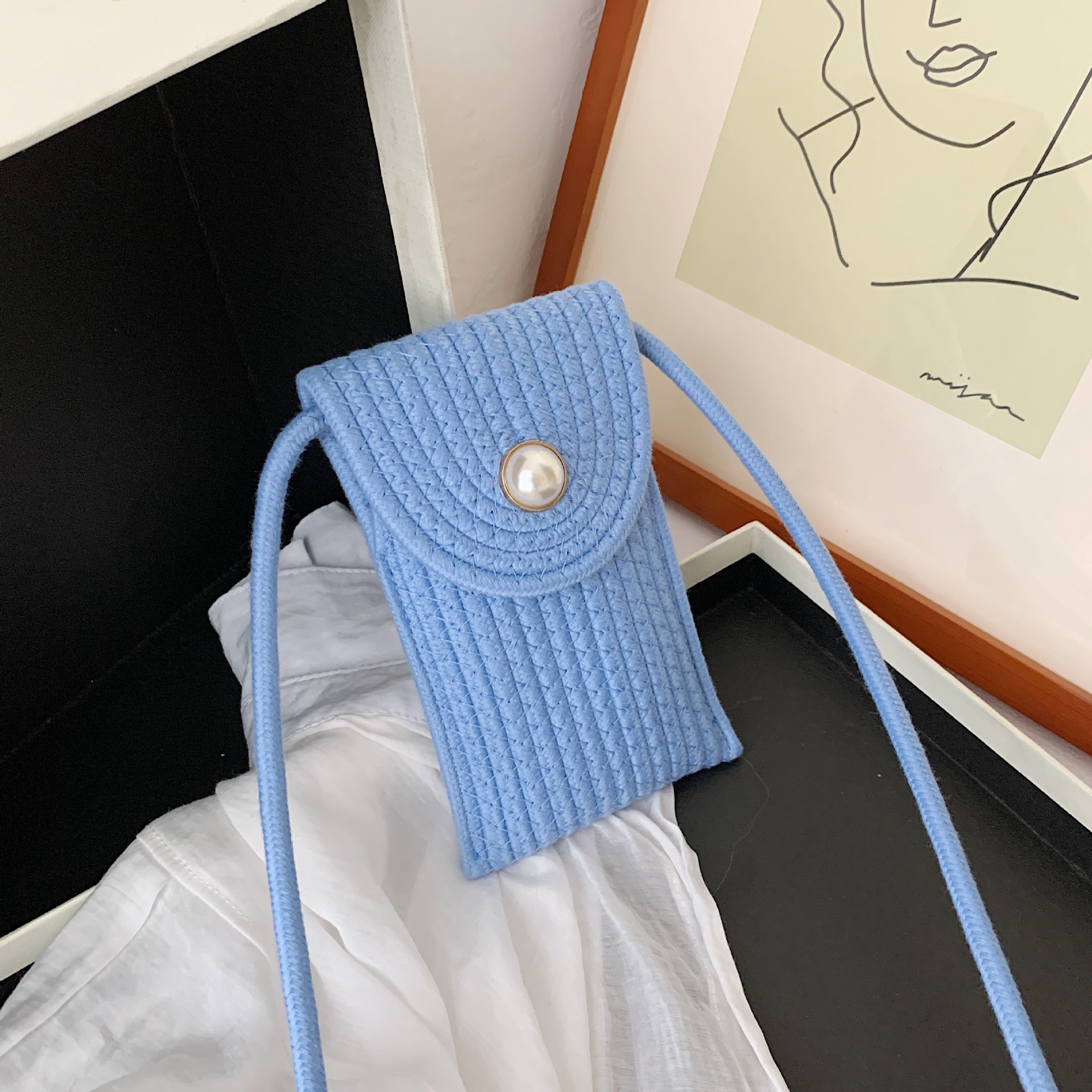 New Summer Personality Mini Mobile Phone Bag Wild Straw Bag Shoulder Messenger Bag Tide Blue - Shop at LoveMi