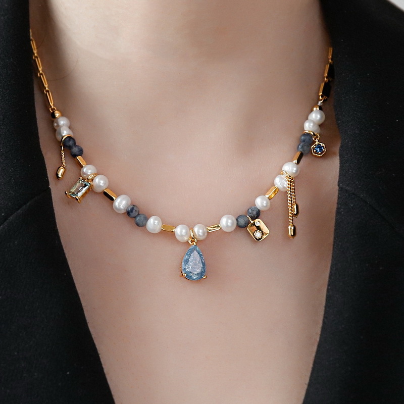 Star Moon Orchid Stone Pearl Necklace