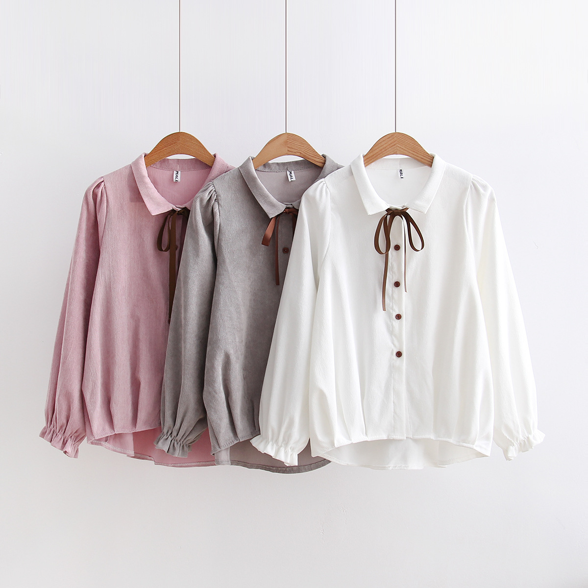 Corduroy Lace-up Long-sleeved Shirt