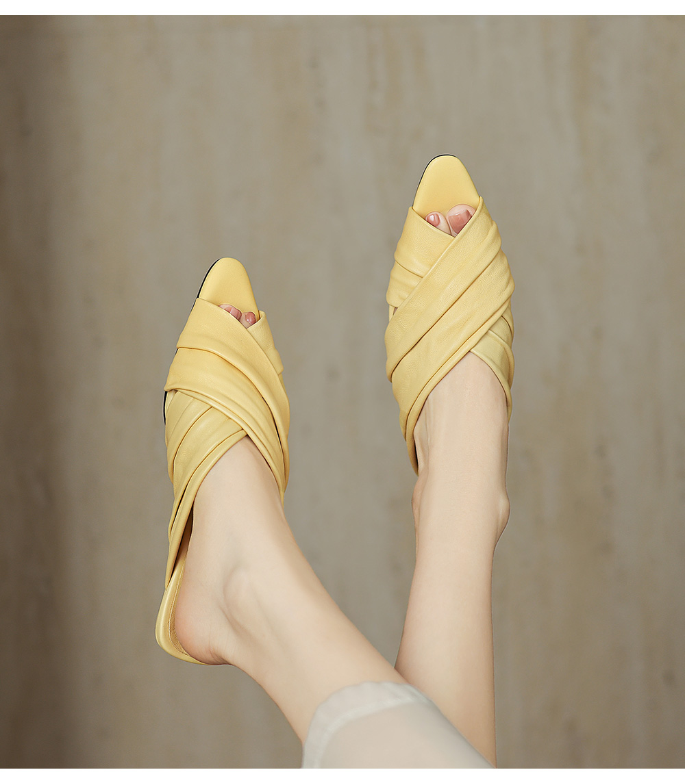 Women's Ruched Lambskin Slide Sandals side view – Sarah Express