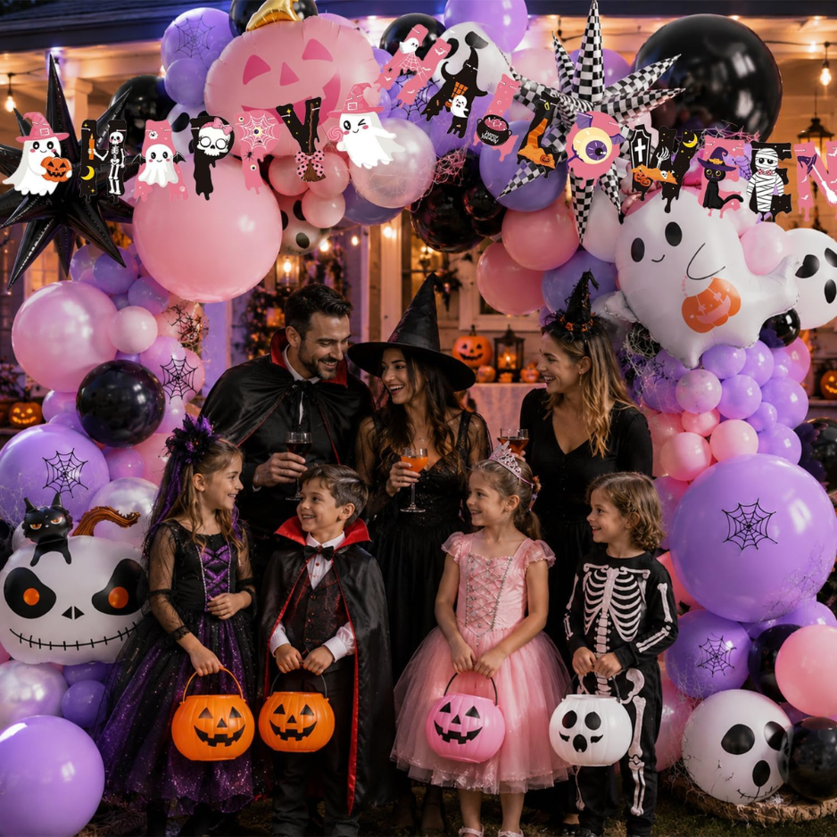 152pcs Halloween Balloon Garland Arch Kit,Happy Halloween Banner 4
