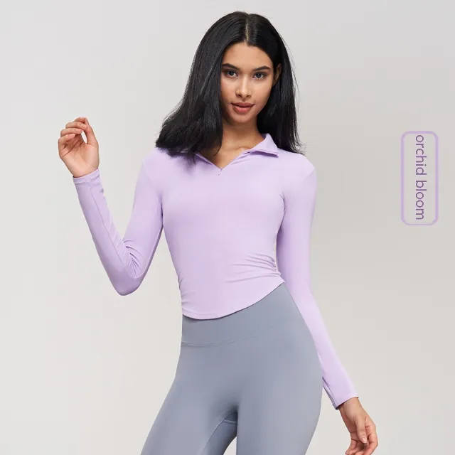 Stand Collar Yoga Coat Short Waist tight Fitness Orchid Blooming - Shop at LoveMi