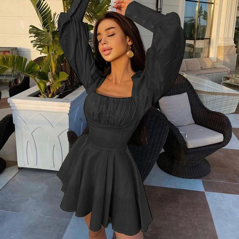 Women's Square Neck Solid Color Dress