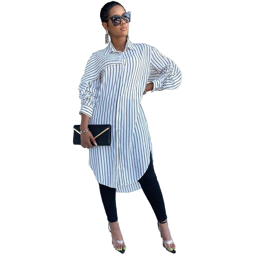 Title 7, Striped Shirt Loose Long Thin Coat Choose Top