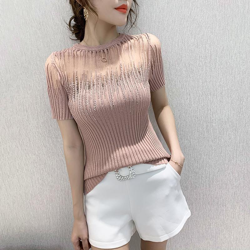 Title 3, All-match Ice Silk Knitted Mesh Hollow Lace Top