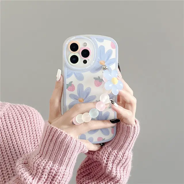 Phone Case Cute 3D Floral Chain Protective Sleeve