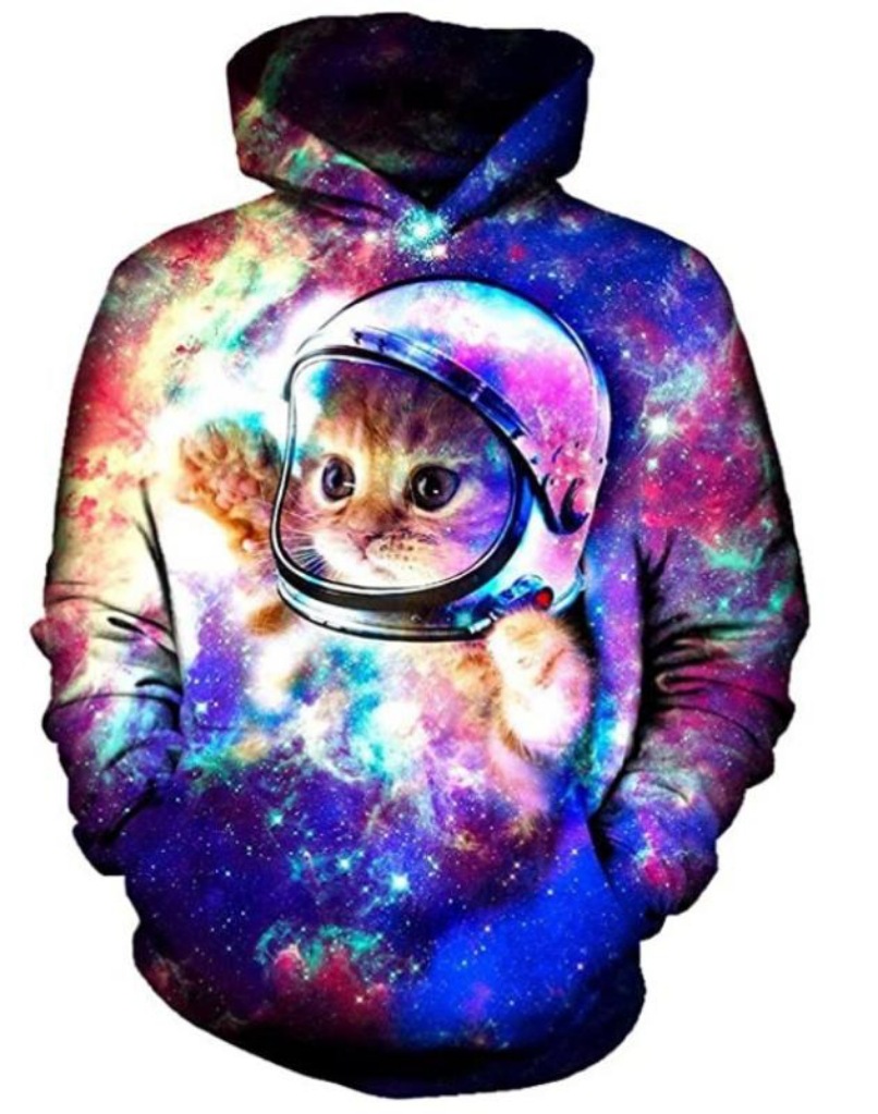 Cute Cat Digital Print Hooded Couple Sweatshirt