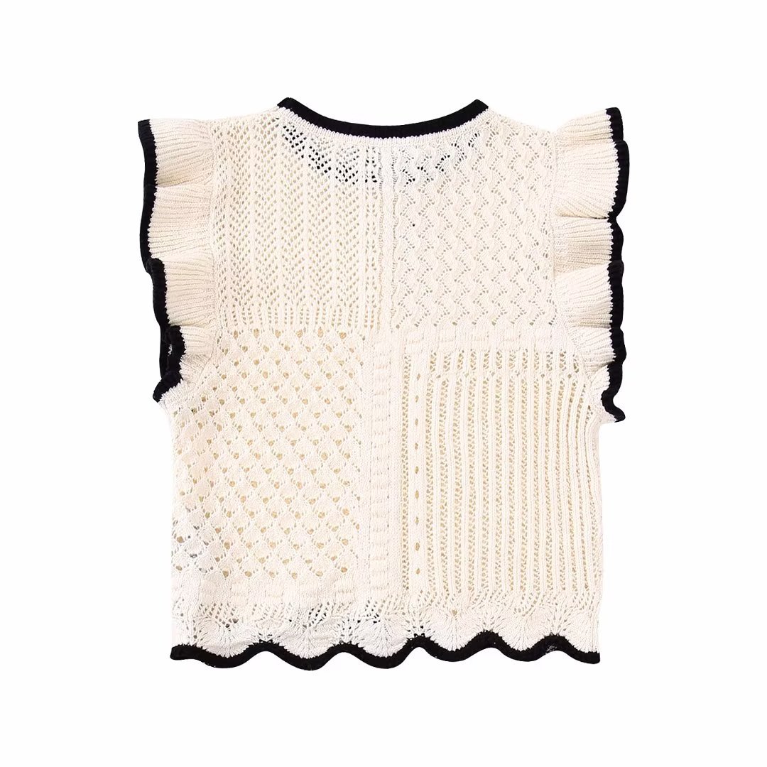 Laminated Decorative Jacquard Mesh Knitted Vest