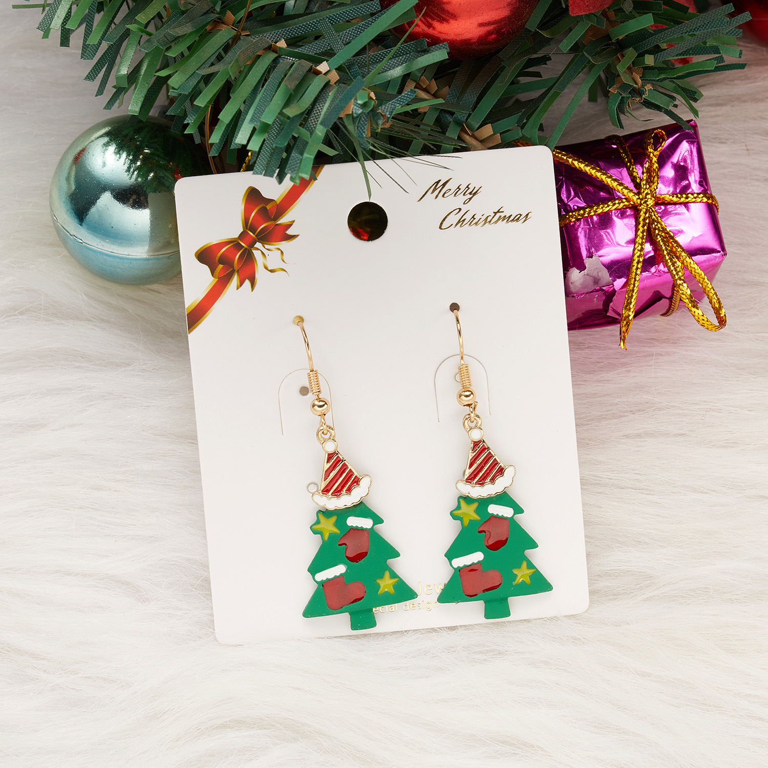 Cartoon Color Santa House AB Asymmetrical Earrings
