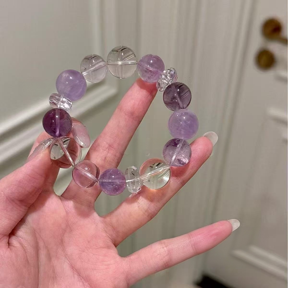 Bratara Natural Multi Ametist  Clear Quartz Two Tone Beaded Chain Wisdom Bijuterii Energetice Pentru Femei