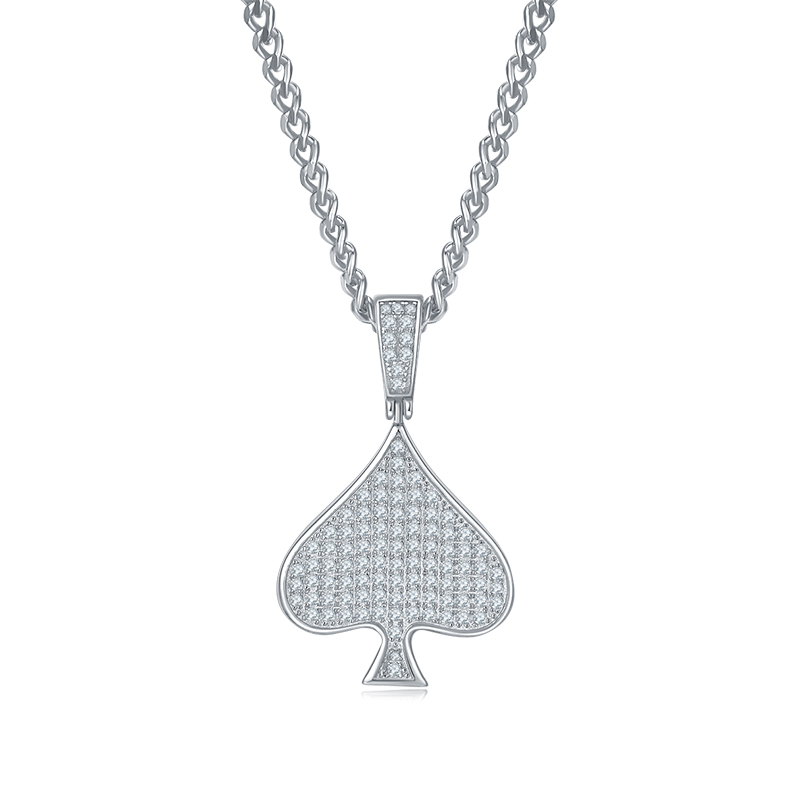 S925 Sterling Silver 101pcs D Color VVS1 Moissanite Spade Pendant 5g No Chain Platinum Plated GRA Certified Gift Box