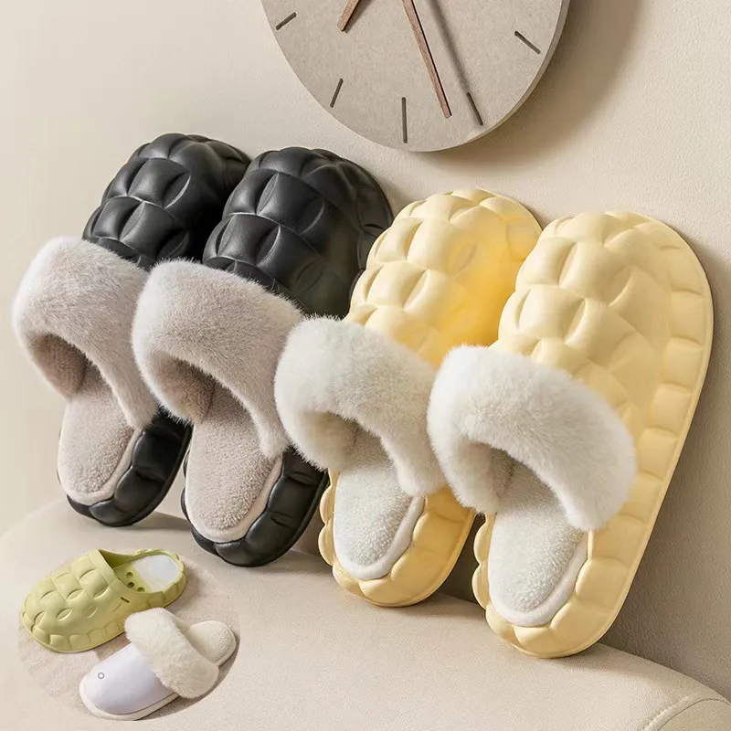 Fuzzy Slippers Women Winter Bedroom Indoor Shoes with Detachable