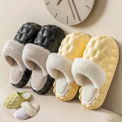 Fuzzy Slippers Women Winter Bedroom Indoor Shoes with Detachable
