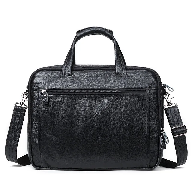 Business Men's 15.6 Inch Leather Computer Bag - Black