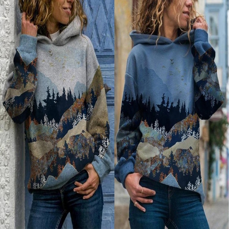 Title 2, Hooded long-sleeved printed fleece sweater women