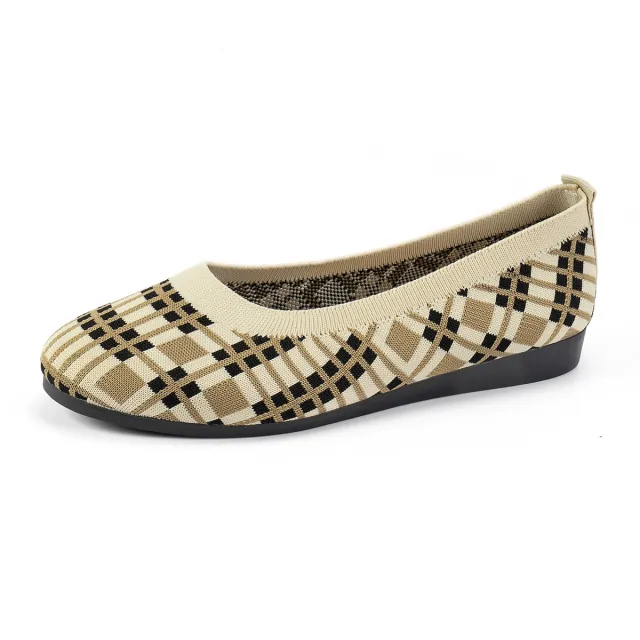 Fashion Plaid Print Flats Shoes New Fashion Casual Breathable Slip On Round toe Mesh Shoes For Women Beige - Shop at LoveMi