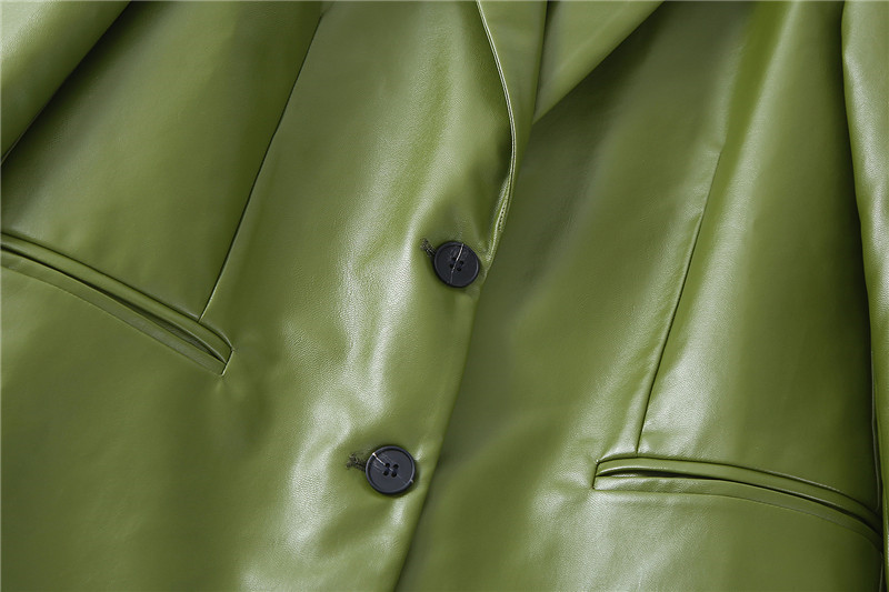 Single Breasted Casual Imitation Leather Suit Jacket Trousers Suit Women