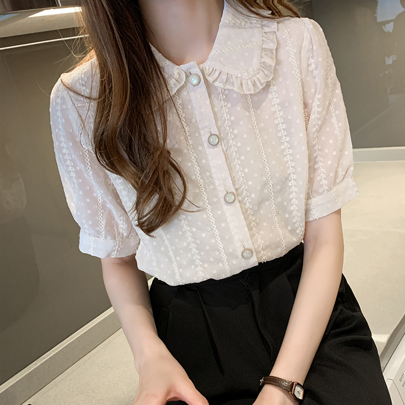 Title 4, White Girly Blouse Short-sleeved Western-style ...