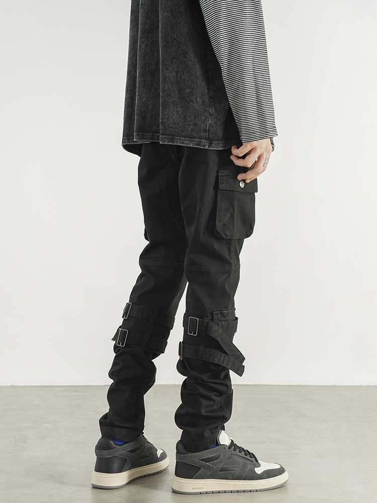 Distressed Double-lace Fitted Small-foot Cargo Trousers