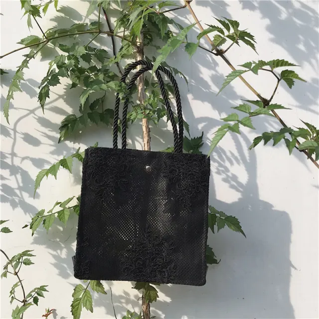 One shoulder Portable Light Vintage Shopping Tote Bag Black - Shop at LoveMi