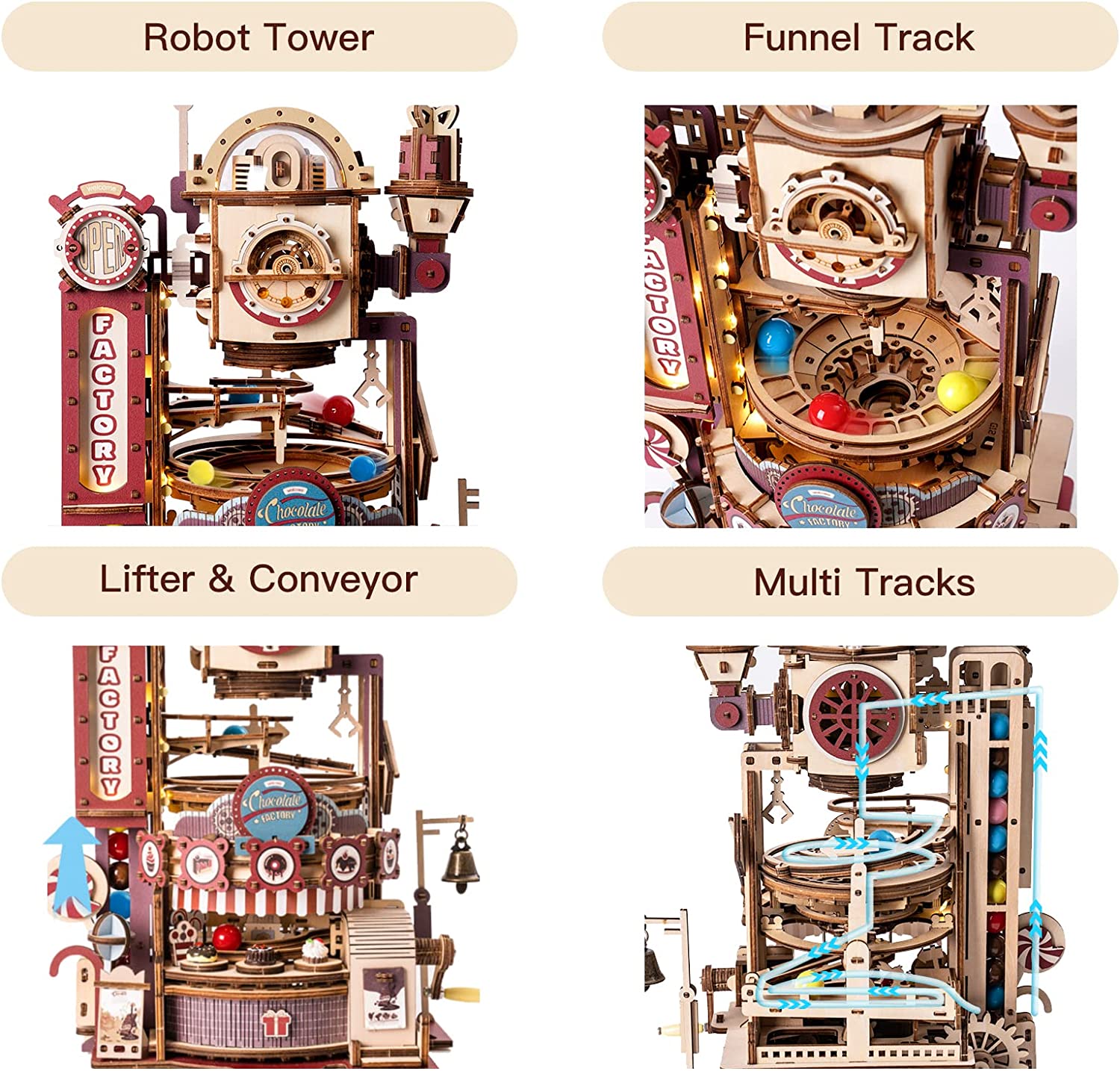 Robotime ROKR Marble Chocolate Factory 3D Wooden Puzzle Games Assembly Model Building Toys For Children Kids Birthday Gift