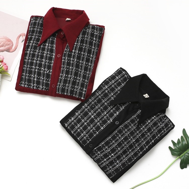 Women's Loose And Thin Plaid Stitching Base Long-sleeved Shirt