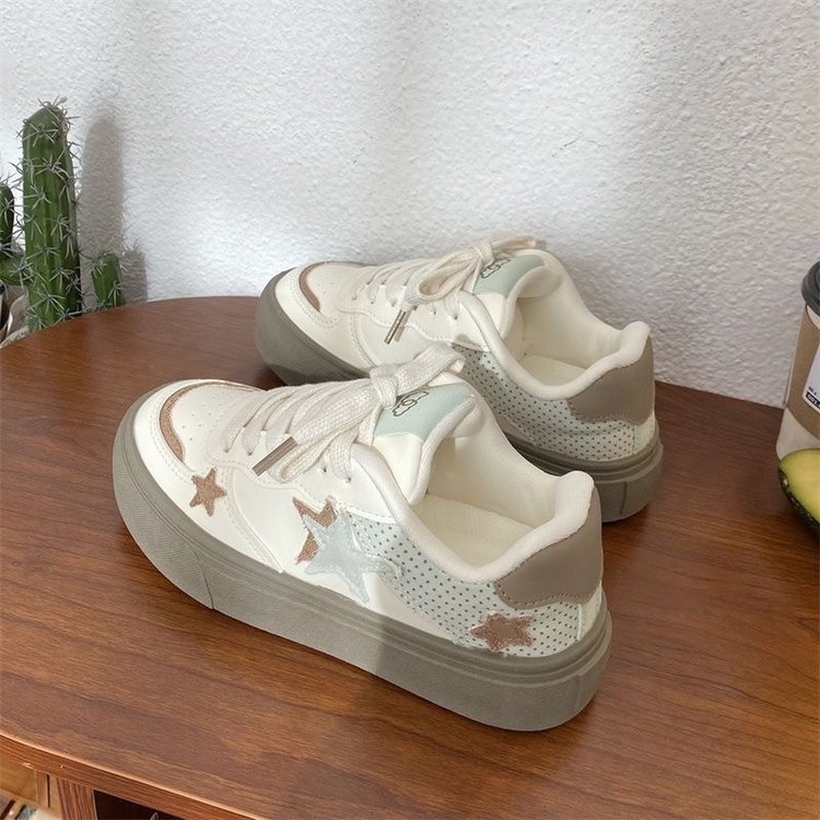 Summer Student Low Top Leather Breathable Versatile Soft Sole Casual Trendy White Sneakers