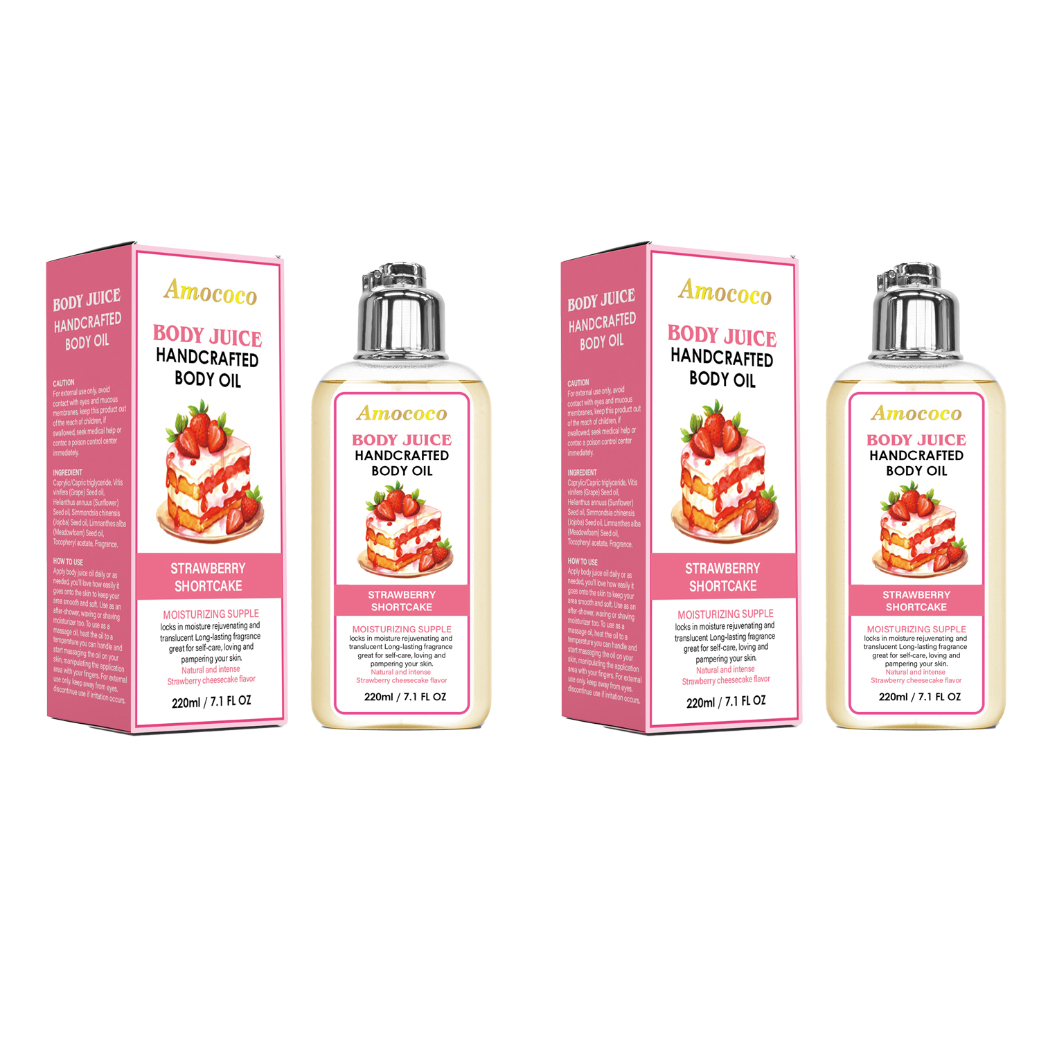 Only Supports Self Pickup With Waybill Amococo Strawberry Shortcake Body Juice Oil, 220ml Handcrafted Moisturizing Body Oil For Dry Skin, Long-Lasting Fragrance Body Massage Oil, Natural Plant-Based L