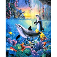Living Room Decoration Painting Round Diamond Square Diamond - Dolphin - View 1