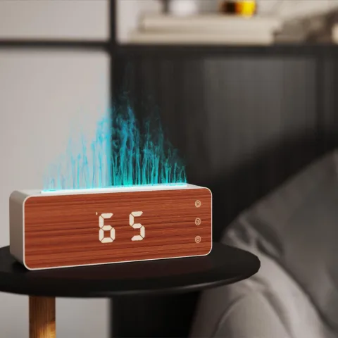 Flame Humidifier Aromatherapy Machine with Clock Display Desktop Bedroom