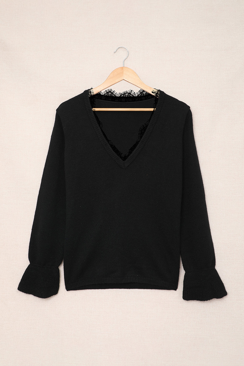 Loose Long-sleeved Solid Color Casual V-neck Sweater