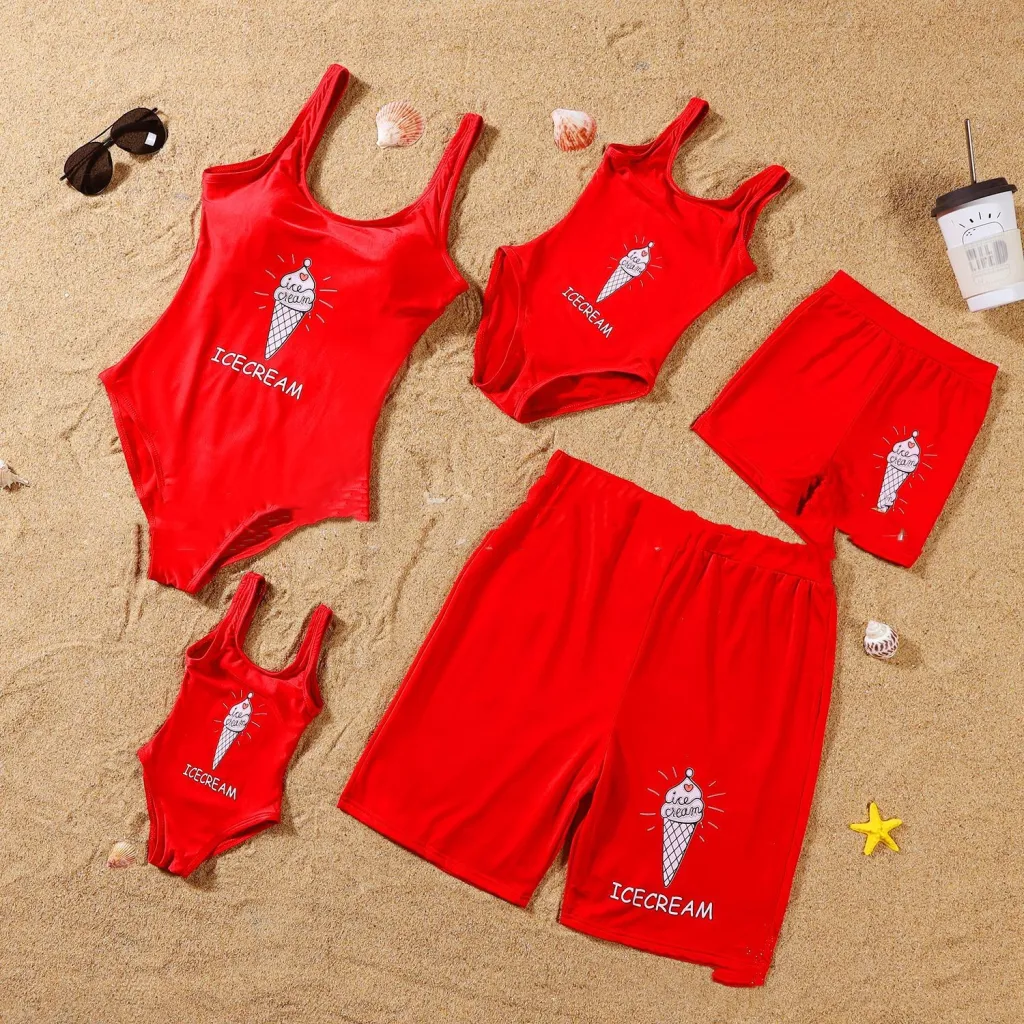 Parent-child Swimsuit Quick Dry Beach Pants Mid-child Swimsuit - Red