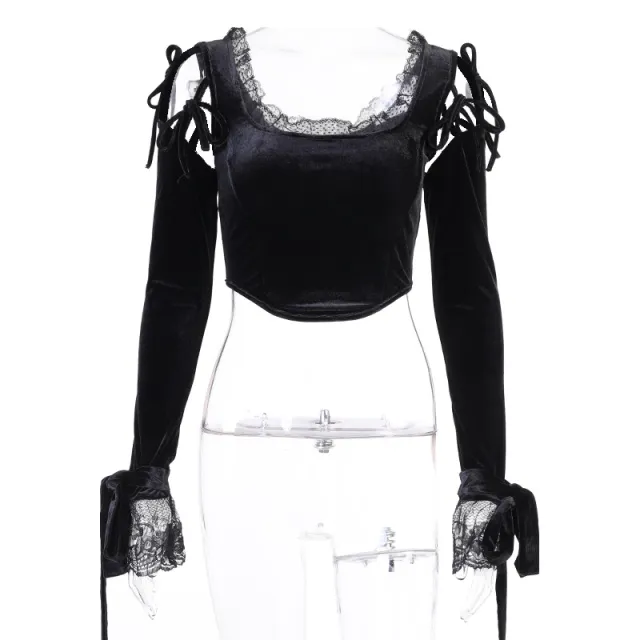 Dark Girl Bottoming Lace Breast showing Long sleeved Top Black - Shop at LoveMi