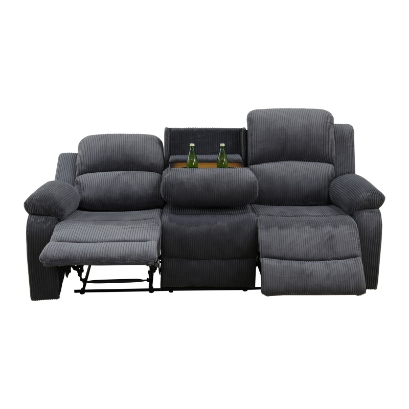 Pickup Only--Dark Grey Corduroy 3-Piece Living Room Recliner Sofa