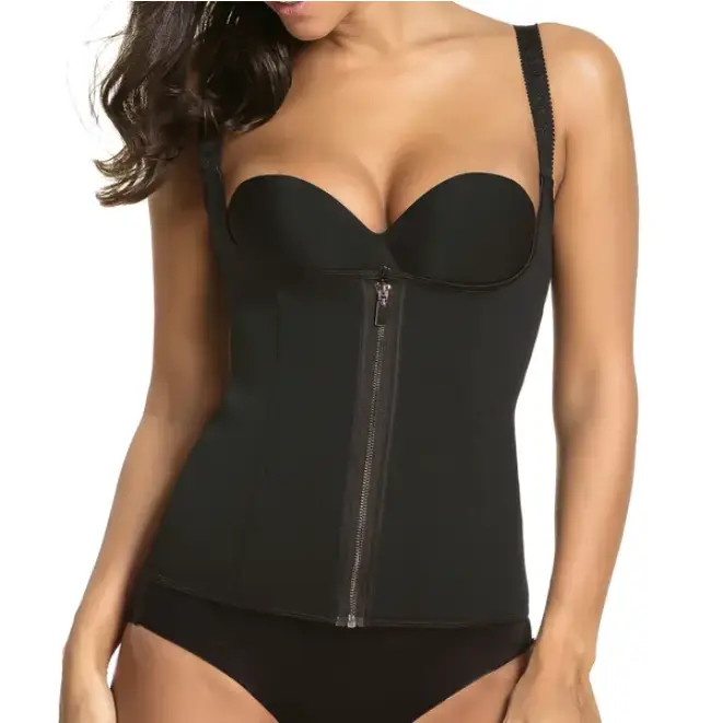 Zippered Waist Trainer Corset with Shoulder Straps for Tummy Control and Back Support
