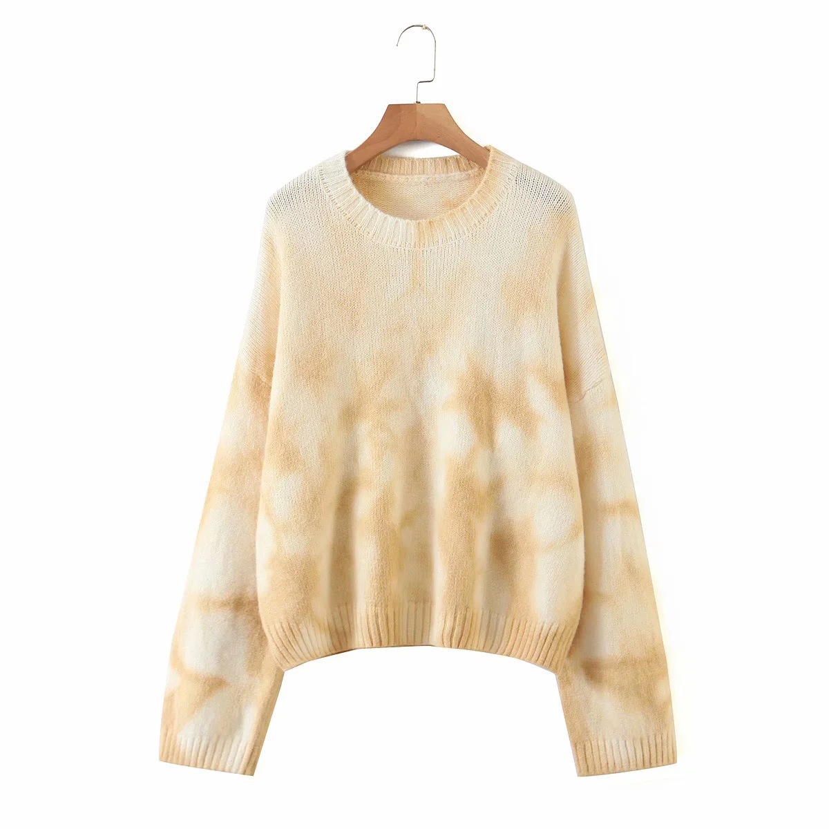 Gradient Round Neck Long-sleeved Sweater Knitted Tie-dye Loose Sweater