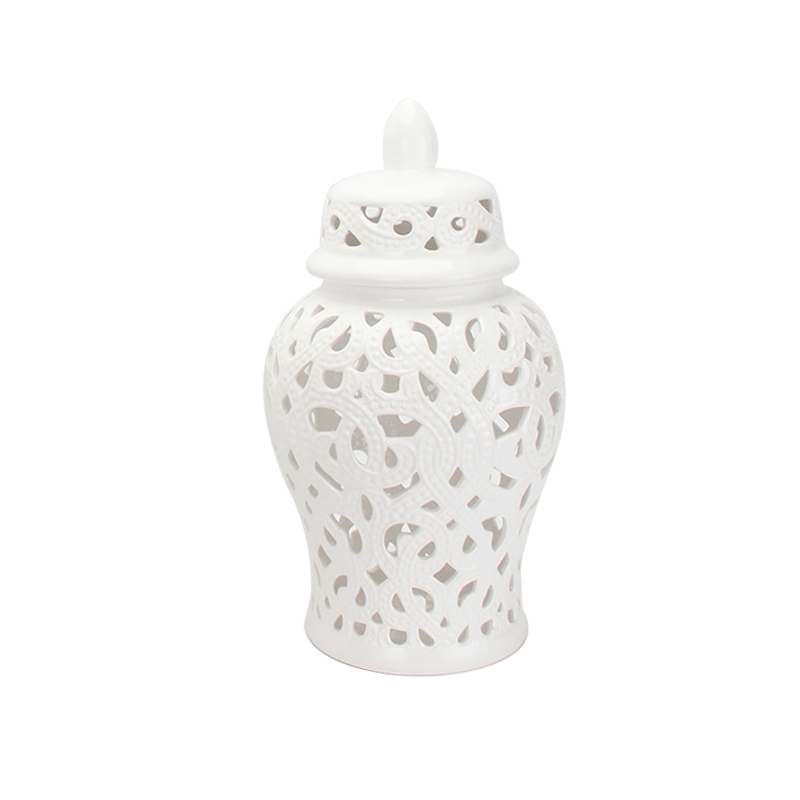 Vintage ceramic jar ornament openwork ornament (white-small)