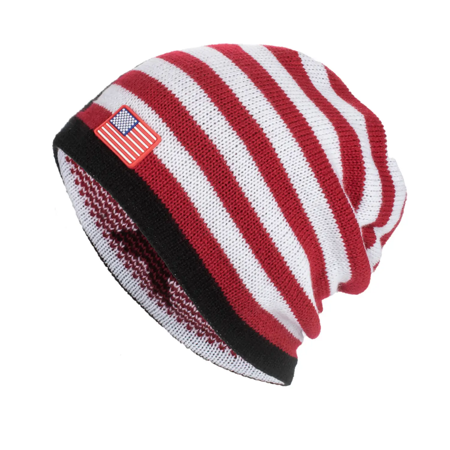 New Jacquard American Flagpole Length Pullover Knitted Woolen Hat